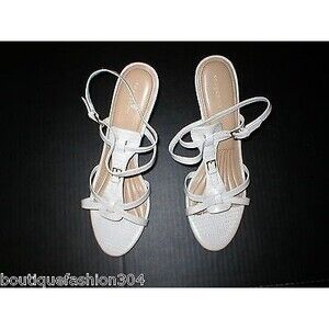 New Womens 9.5 Easy Spirit White Heels Sandals Strappy Slingback Leather Shoes